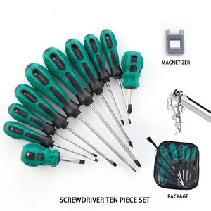 Jeu de tournevis magnétiques Novark 8/10 pièces finition chromée, en acier CR-V, embouts plats et cruciformes, kit d'outils à main, magnétiseur, sac de rangement, OEM - Product Image 1