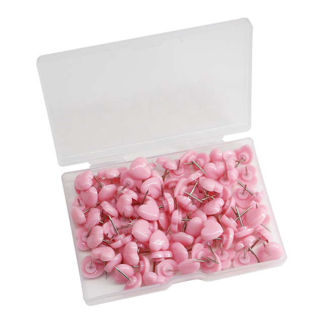 New 100/box pink love Heart-shaped Plastic Thumbtacks Office Stationery Creative DIY Photo Wall Decoration