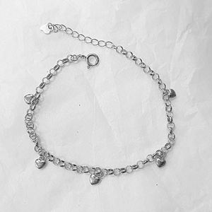 Dylam Simple Design 925 Sterling Silver Rhodium Plated Tiny Heart Pendant Link Chain Stacking <b>Bracelet</b> - Product Image 5