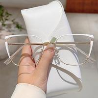 Monture de lunettes œil-de-chat bicolore en métal avec charnière à ressort pour femme, monture optique anti-lumière bleue, pour verres correcteurs