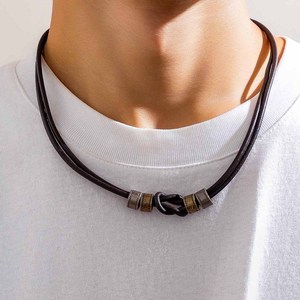 Minimalist ische Leder geknotete <span class=keywords><strong>Ring</strong></span> Halskette für Männer High-End Hip-Hop-Stil Trendy Perlen Schlüsselbein Kette Zubehör - Product Image 2