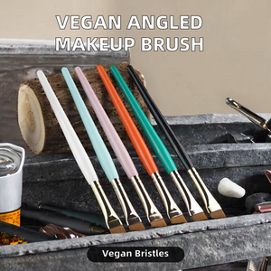 Maquillaje individual vegano, delineador <span class=keywords><strong>de</strong></span> ojos resistente al agua, pinceles <span class=keywords><strong>para</strong></span> <span class=keywords><strong>cejas</strong></span>, logotipo en ángulo plano, etiqueta privada negra con mango <span class=keywords><strong>de</strong></span> madera - Product Image 2