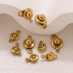 Fermoir à bouton rond 6mm 8mm |   Connecteur à double trou en acier inoxydable plaqué or PVD 18 carats pour bracelet et collier DIY - Product Image 3