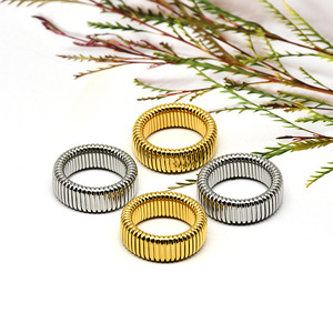 Anillo Elástico Ancho de Banda Ancha |   Anillo Ajustable Minimalista de Acero Inoxidable Chapado en Oro de 18K para Hombre y Mujer - Product Image 3