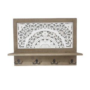Vintage fiore rustico intagliato a parete cremagliera di legno con ganci <span class=keywords><strong>in</strong></span> <span class=keywords><strong>resina</strong></span> multifunzionale per appendere vestiti o cappotti - Product Image 1