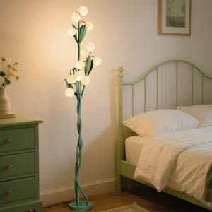 Lampe sur pied style ferme avec corps en métal, source lumineuse LED, abat-jour blanc, décoration pour chambre à coucher et salon - Product Image 1