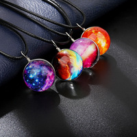 Collier pendentif en verre cabochon de haute qualité, planètes lumineuses qui brillent dans le noir, nébuleuse, Mercure, Vénus, Terre, Mars, Jupiter