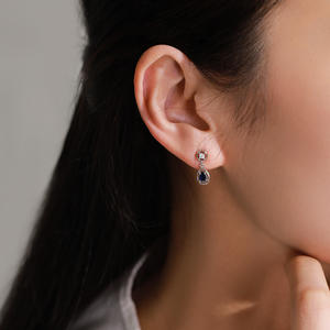 Pendientes colgantes de circonita azul en forma de lágrima, versión de cobre personalizable, plata de ley S925 vintage, para mujer - Product Image 2