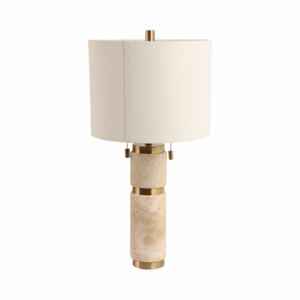 Lampada da tavolo moderna con base in travertino e paralume in tessuto a tamburo per camera da letto e soggiorno, elemento decorativo. - Product Image 5