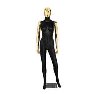 Maniquí de cuerpo completo femenino de fibra de vidrio negro mate a la moda brazo dorado <span class=keywords><strong>Maniki</strong></span> modelo de pie ropa de mujer maniquíes de exhibición - Product Image 6