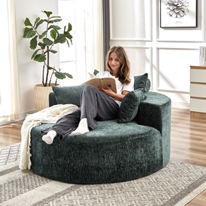 Vacuum Heat-Sealed Pack Circular Dual Dark Teal Thick Chenille Upholstered <b>Inflatable</b> Sectional Pillow Back Armless Eco-Friendly - Product Image 1