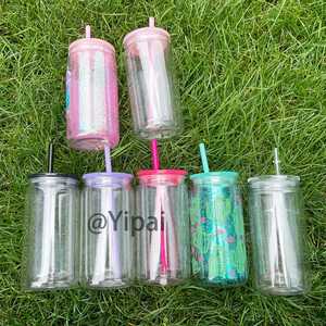 USA Lager 12oz Doppelwandige Transparente Schneekugel-Becher 12oz Kunststoff-Acryl Bier-Soda-Becher 12oz Mit Lochstopfen für Glitzer - Product Image 2