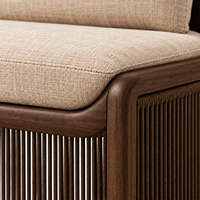 Fauteuil de salon d'extérieur moderne sans accoudoirs en bois massif avec panneau en corde torsadée, chaise d'appoint de patio avec assise incurvée pour jardin, terrasse, balcon