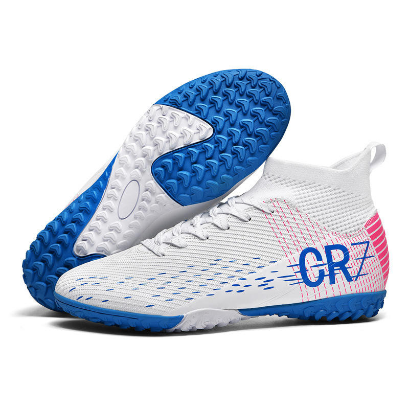 รองเท้าหุ้มข้อสีน้ำเงินสูงสีขาวมีกระดุม