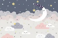 Papier peint mural personnalisé 3D peint à la main, ciel étoilé, nuages, lune, dessin animé, chambre d'enfant, princesse, imperméable, autocollant, à décoller et à coller
