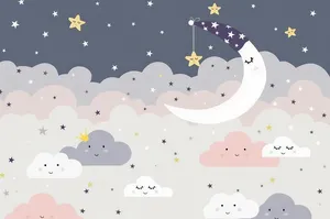 Custom Mural 3D Hand Painted Starry Sky Clouds Moon Cartoon Children's Room Princess Waterproof <strong>Peel</strong> <strong>and</strong> <strong>Stick</strong> <strong>Wallpaper</strong> - Product Image 5