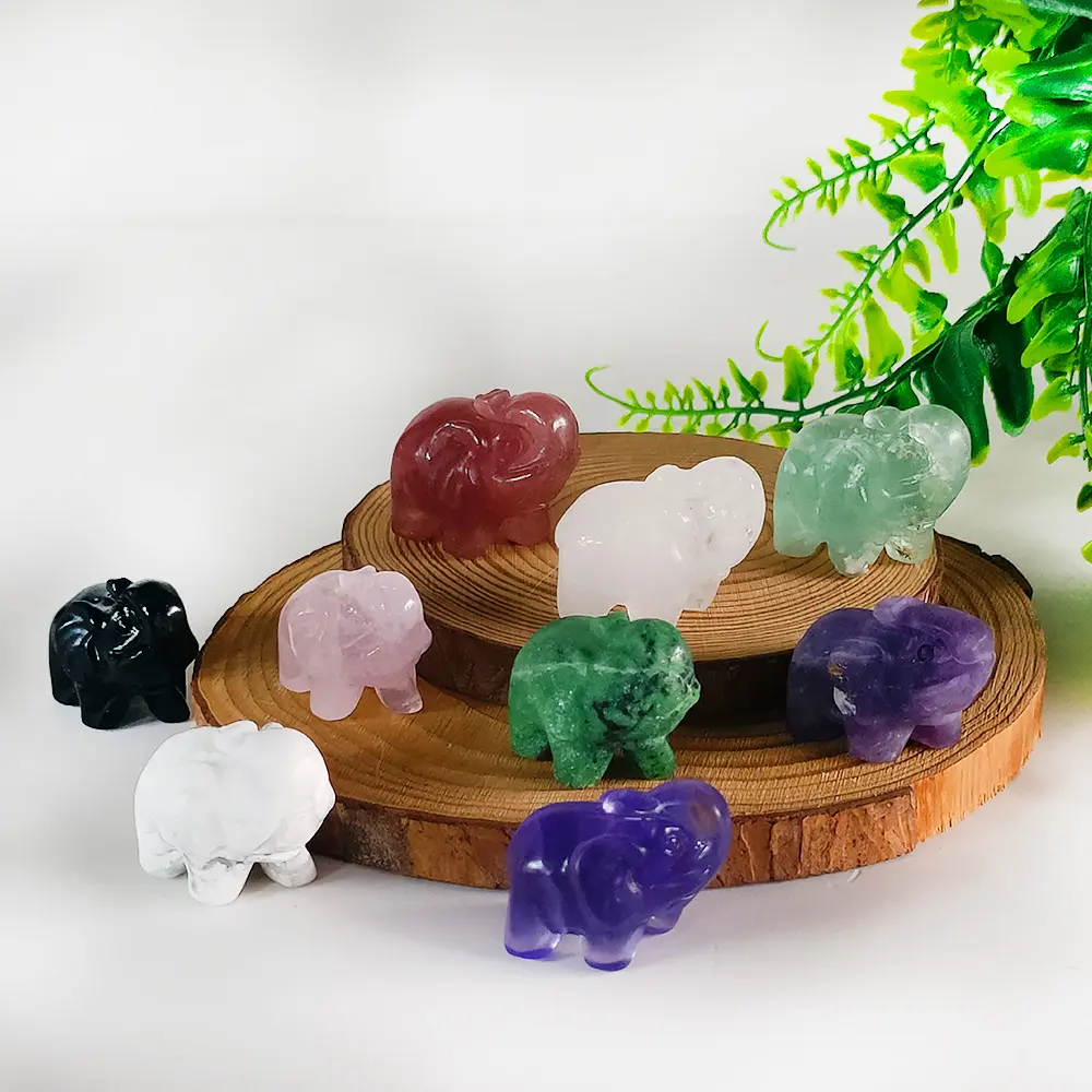 Vente en gros de pierres naturelles de guérison Sculpture sur animal Éléphant Sculptures en cristal de quartz