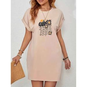 Abito da donna con stampa floreale e grafica, nuovo stile casual, girocollo, vita elasticizzata, lunghezza al ginocchio, stampa frontale - Product Image 2