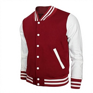 Men's <b>Red</b> White Varsity Jacket Regular Fit Button Closure Preppy Style Solid Color Striped Trim Polyester <b>Material</b> Autumn Wear - Product Image 1
