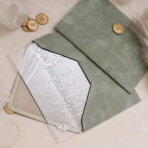Elegantes Tarjetas de Invitación de Boda de Terciopelo, Invitaciones con Papel Dorado y Sello de Cera, Papelería de Lujo para Fiestas Nupciales y Tablero Acrílico - Product Image 2