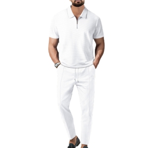 Wholesale New Products Casual Solid Color Zipper-Lapel Short-Sleeved <strong>Pantsuit</strong> for <strong>Men</strong> Sehe Fashion - Product Image 1