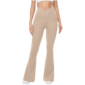Pantalones deportivos de Yoga de cintura cruzada de Color sólido para mujeres europeas y americanas 2024 verano alta elasticidad diseño acampanado transpirable - Product Image 6