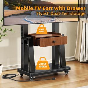 Chariot <span class=keywords><strong>TV</strong></span> mobile réglable en hauteur, support <span class=keywords><strong>TV</strong></span> robuste avec roulettes pour téléviseurs plats/courbes LED/LCD/OLED de 32 à 75 pouces - Product Image 6