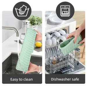 Protector de silicona para grifo de fregadero con bandeja recogedora de goteos, tapete multiusos para secar platos y esponjas - Product Image 5