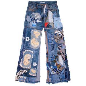 Jeans DiZNEW de <span class=keywords><strong>haute</strong></span> qualité, personnalisé, vintage, à <span class=keywords><strong>la</strong></span> mode, Hip Hop Stone Wash High Street Denim Tight Print Y2kpatchwork Jeans - Product Image 4