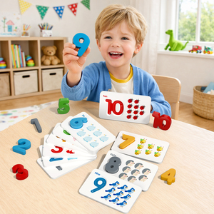 משחק התאמת מילים מעץ 1-10 לפעוטות, פעילויות לגיל הרך, כרטיסי פלאש 1 2 3, צעצועי למידה לילדים - Product Image 1