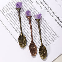 Cuchara de Té de Metal Feng Shui con Cristal de Cuarzo Rosa Curativo, Cuchara de Café de Amatista Tallada con Mango Largo y Energía Espiritual