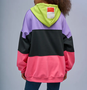 Vendita calda da <span class=keywords><strong>donna</strong></span> a doppio <span class=keywords><strong>cappuccio</strong></span> Color Block <span class=keywords><strong>con</strong></span> <span class=keywords><strong>cappuccio</strong></span> coulisse in stile retrò Neon Patchwork Streetwear Casual <span class=keywords><strong>felpa</strong></span> - Product Image 2