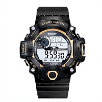 Jam Tangan Olahraga Digital Hitam Kronograf Tiga Sensor Lampu LED Backlit untuk Pelajar Anak-anak