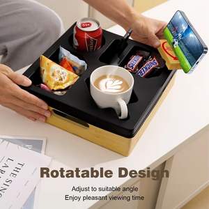 Plateau porte-gobelet en bambou pour canapé avec support de téléphone rotatif, organisateur de canapé-lit, imperméable, anti-déversement - Product Image 5