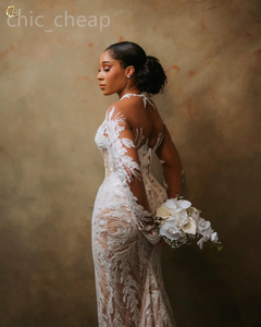 2025 árabe Aso Ebi de talla grande ilusión sirena marfil <span class=keywords><strong>vestido</strong></span> de novia con cuentas lentejuelas encaje vestidos de novia vestidos - Product Image 2