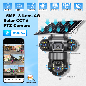 V380PRO Outdoor 4G 4K IP Solar Powered Low Power Battery 10X Optical Zoom Three Lens Camera 3 Screens AI Human Night Vis