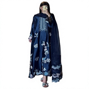 BLUE Embroidered Floral <b>Kaftan</b> Salwar Suit With Dupatta Traditional Indian Pakistani Wear Loose Fit Floor Length Women's <b>Dress</b> - Product Image 1