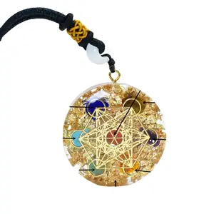 Handmade Resin Pendant Necklace Gold Foil Crystal Classic Link Chain for Party Anniversary & Gift