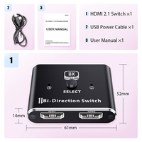 Commutateur HDMI 2.1 UHD 8K Prise en charge du commutateur HDMI bidirectionnel 8K 60Hz/4K 120Hz/1080P 240Hz pour PS5 Xbox Laptop Apple/Sony TV