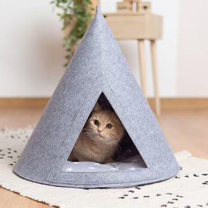 100% Cotton Triangular <strong>Cat</strong> <strong>Felt</strong> Tent <strong>Bed</strong> Solid <strong>Pattern</strong> Conical <strong>Cat</strong> Nest Cave with Pet Mat - Product Image 2