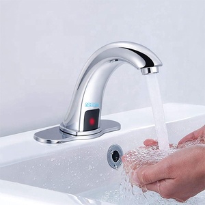 Grifo con Sensor automático sin contacto <span class=keywords><strong>para</strong></span> lavabo de baño, grifería con placa de cubierta de agujero, grifo de agua cromado manos libres con caja de Control - Product Image 3