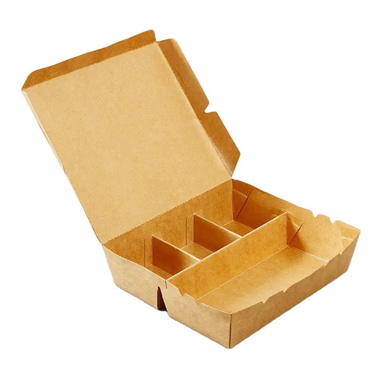 टेकअवे पैक करने के लिए डिस्पोजेबल लंच बॉक्स क्राफ्ट पेपर लेपित फ्राइड चिकन टेकअवे पिकनिक प्लेट