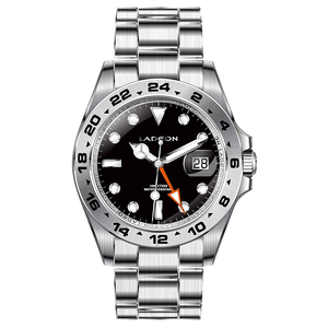 LADEON Schwarzes Zifferblatt Edelstahl uhr für Mann Datums anzeige Zeiger GMT die Uhr Mit Leucht funktion Quarzuhr - Product Image 1