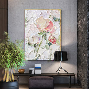 Quadro Moderno Dipinto a Mano Eco-Friendly con Fiori Stampati Digitalmente in 4 Colori su Tela con Cornice in Legno - Product Image 1