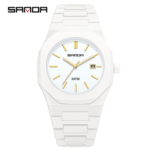 Orologio al quarzo SANDA 9091 alla moda per gli <span class=keywords><strong>uomini</strong></span> 5ATM impermeabile ottagonale semplice quadrante opaco smerigliato con calendario - Product Image 1