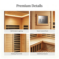 Cabine de sauna infrarouge en bois de luxe avec porte en verre trempé, sauna intérieur pour la maison, salle de spa pour la relaxation et le bien-être