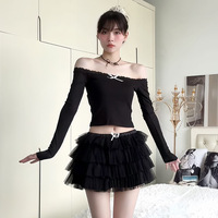 Nouvelle Mode Doux Tutu Style Casual Dentelle Corset Hors Épaule Esthétique Gilet Femmes