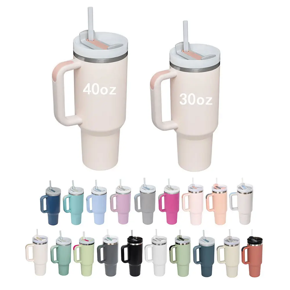 최고 판매 제품 2024 사용자 정의 여행 컵 스테인레스 스틸 30oz 40 oz 야외 커피 머그 40 oz 손잡이와 빨대 텀블러