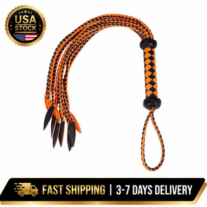 <span class=keywords><strong>Fouet</strong></span> d'entraînement exquis tressé à la main en cuir noir et orange, 9 queues, <span class=keywords><strong>fouet</strong></span> portatif, entrepôt USA, vente en gros, artisanat BDSM - Product Image 1