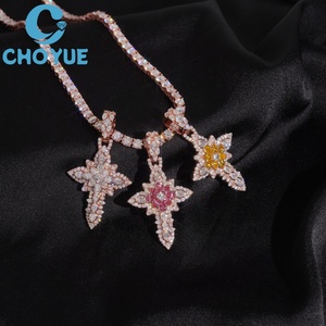 Iced Out Fully Moissanite Cross <b>Pendant</b> <b>Solid</b> 925 Sterling Silver <b>Gold</b> Plated Fancy Cut Moissanite Charms Hip Hop Jewelry - Product Image 1